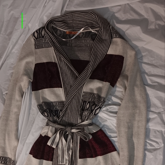Bellino Clothing Striped Cardigan - Cream and Burgundy - Picture 5 of 7
